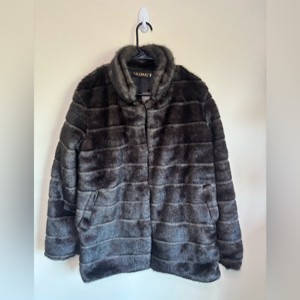 New Fhillinuo Y2K Chic Dark Brown Faux Fur Teddy Jacket Size XL Long Sleeves